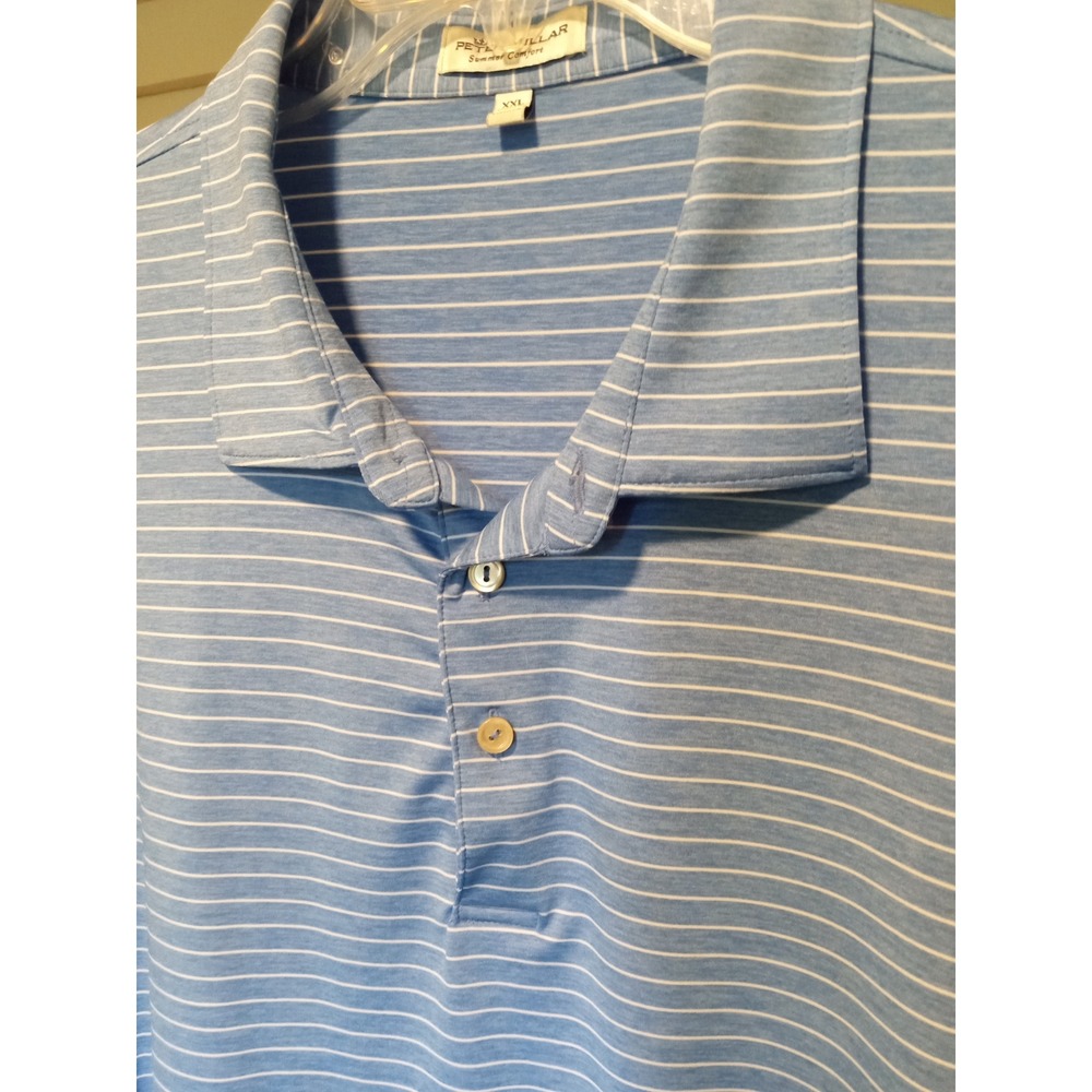 Peter Millar Summer Comfort Mens XXL Blue White Striped Performance Golf Polo - Picture 2 of 6